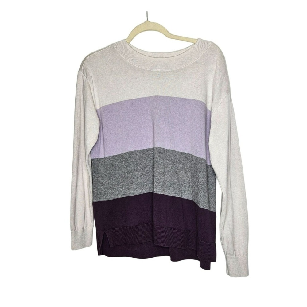 Lands End‎ Womens Multicolor Striped Colorblock Cotton Sweater Petite M 10-12